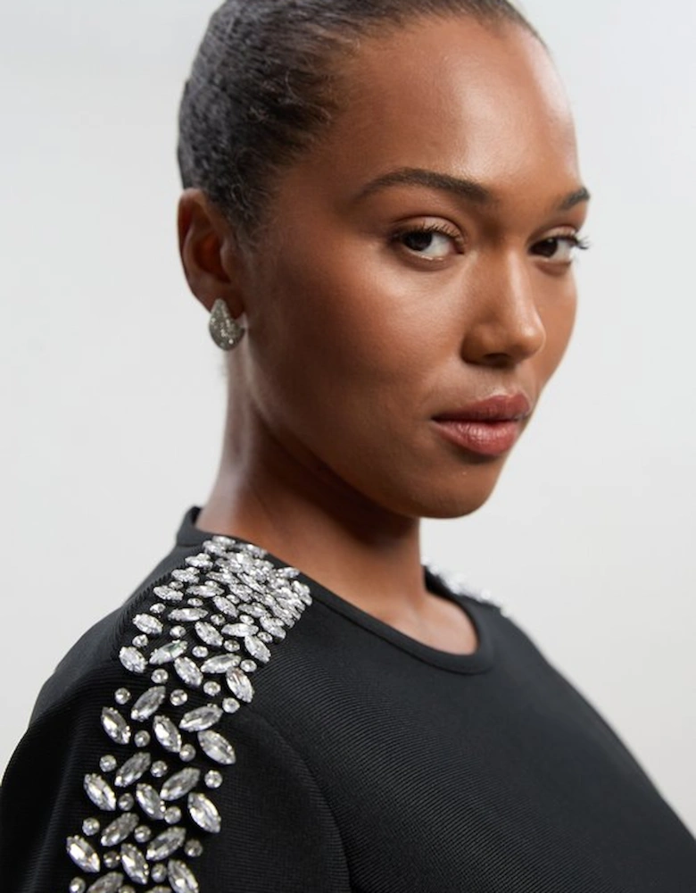 Plus Size Figure Form Bandage Knit Embellished Top