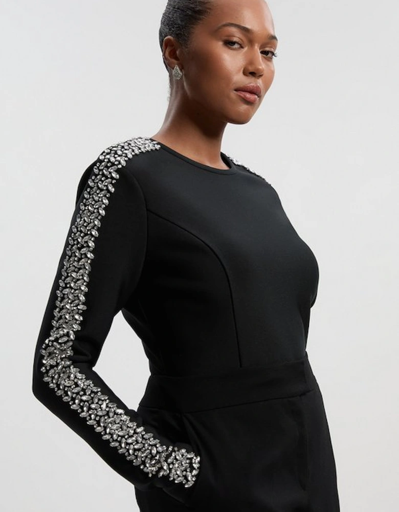 Plus Size Figure Form Bandage Knit Embellished Top