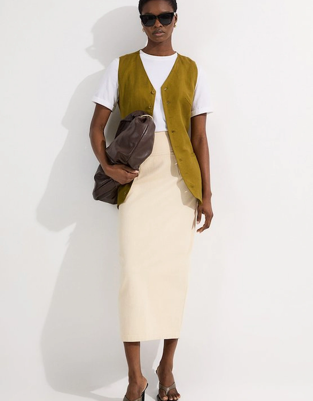 Petite Corset Waist Denim Midi Skirt, 4 of 3