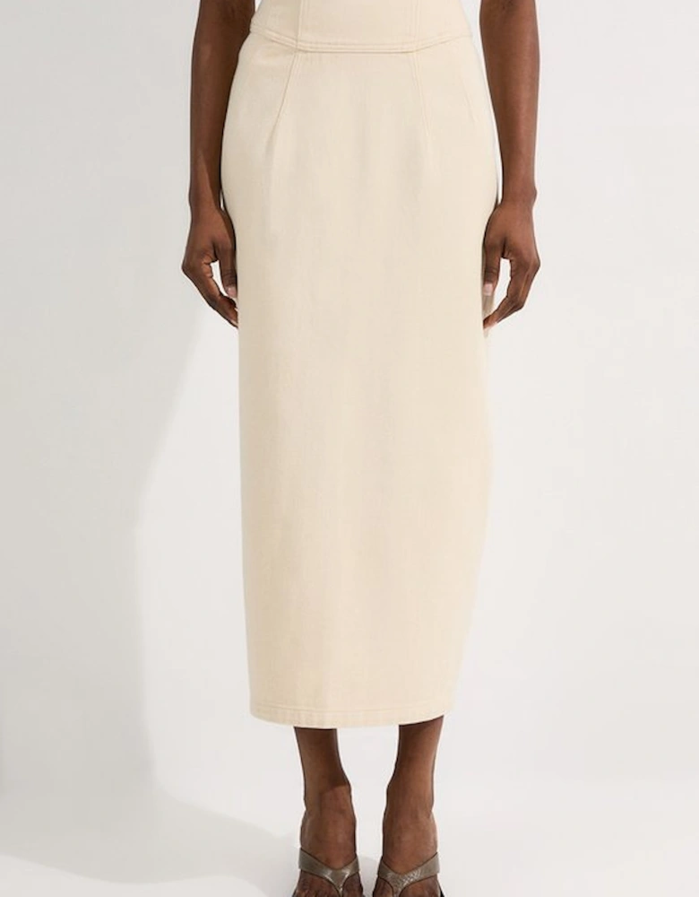 Petite Corset Waist Denim Midi Skirt