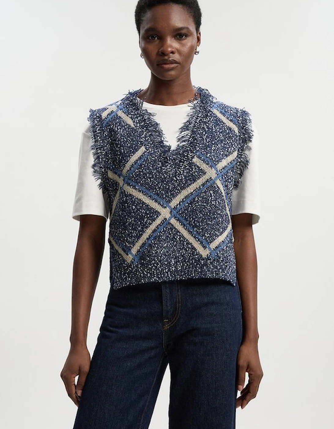 Tweed Yarn Fringe Trim Knitted Tank, 5 of 4
