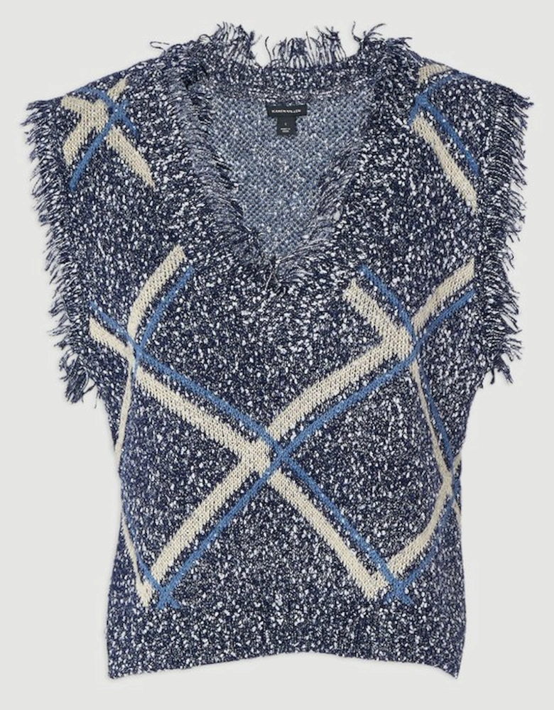 Tweed Yarn Fringe Trim Knitted Tank