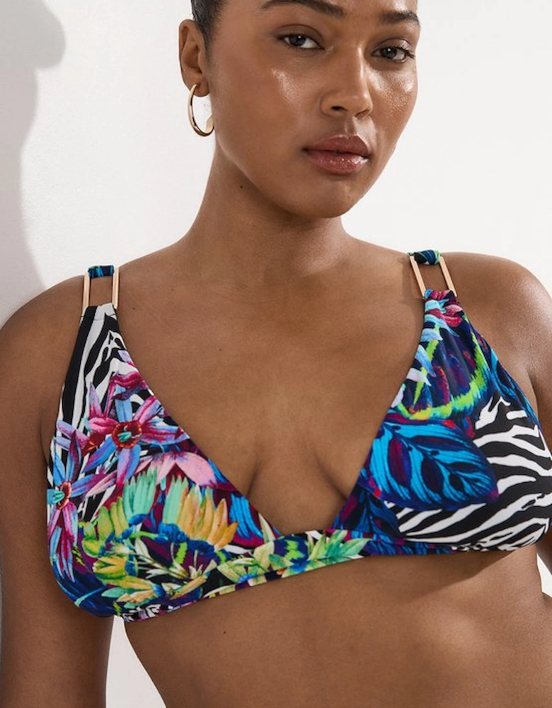 Plus Size Tropical Floral Plunge Bikini Top