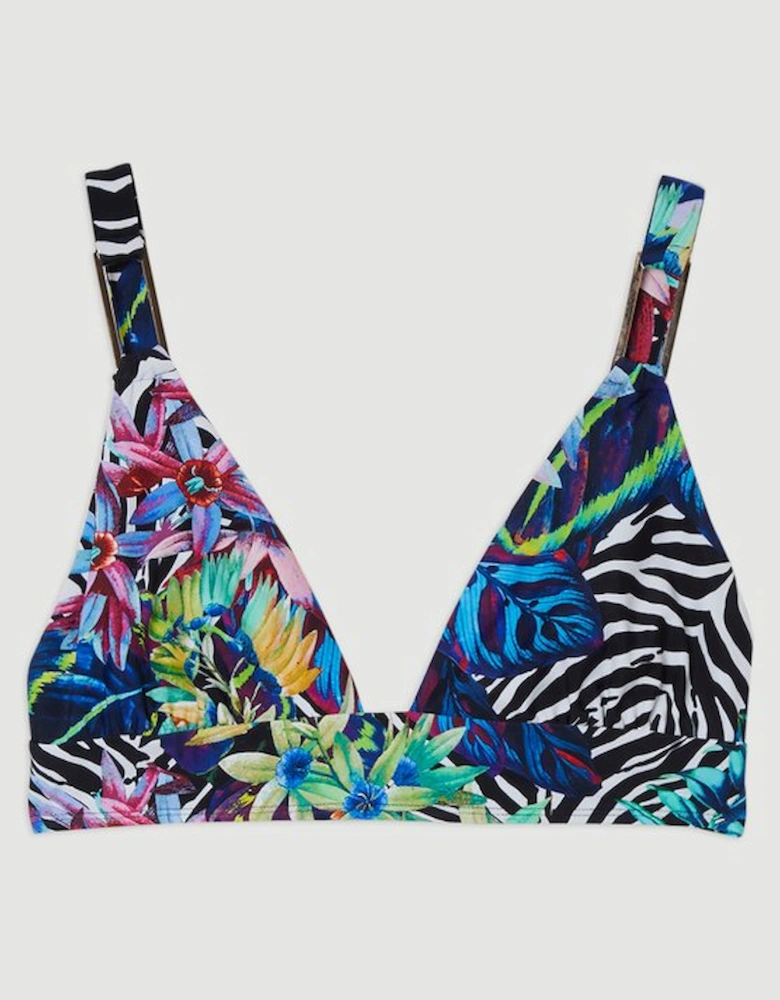 Plus Size Tropical Floral Plunge Bikini Top