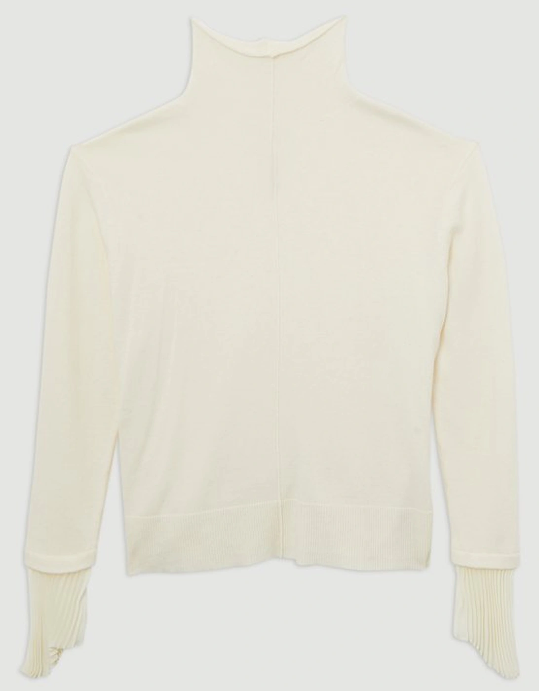 Wool and Alpaca Blend Knit Top With Pleated Silk Woven Cuffs