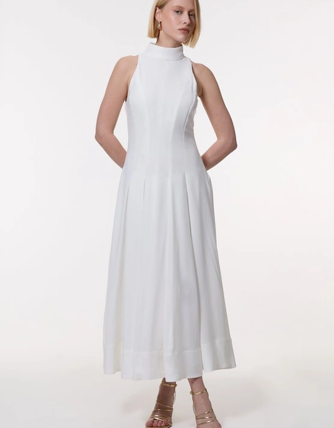 Halter Neck Pleated Woven Maxi Dress, 5 of 4