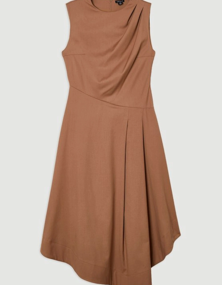 Tailored Drapey Bodice Asymmetric Midi Dress