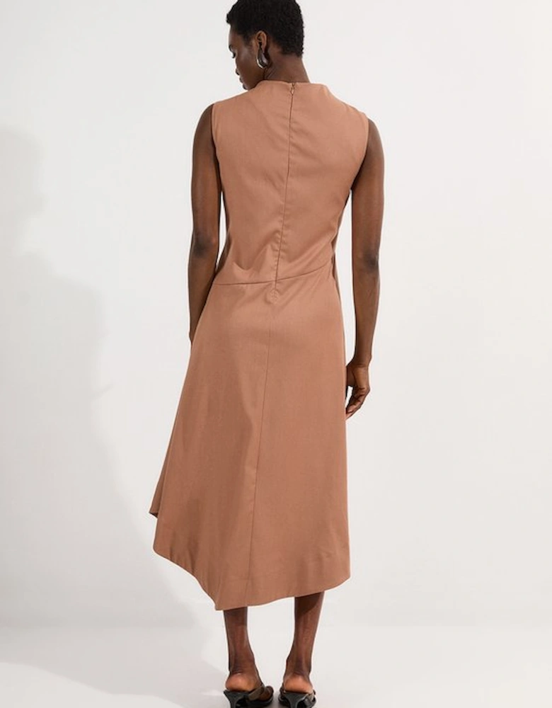 Tailored Drapey Bodice Asymmetric Midi Dress