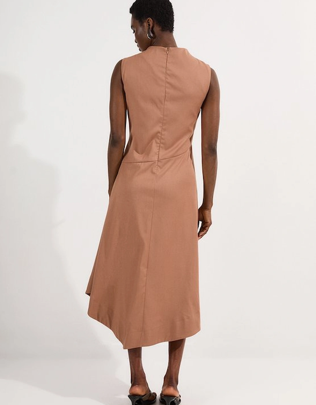Tailored Drapey Bodice Asymmetric Midi Dress