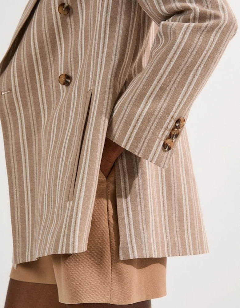 Linen Sparkle Stripe Tailored Double Breasted Jacket