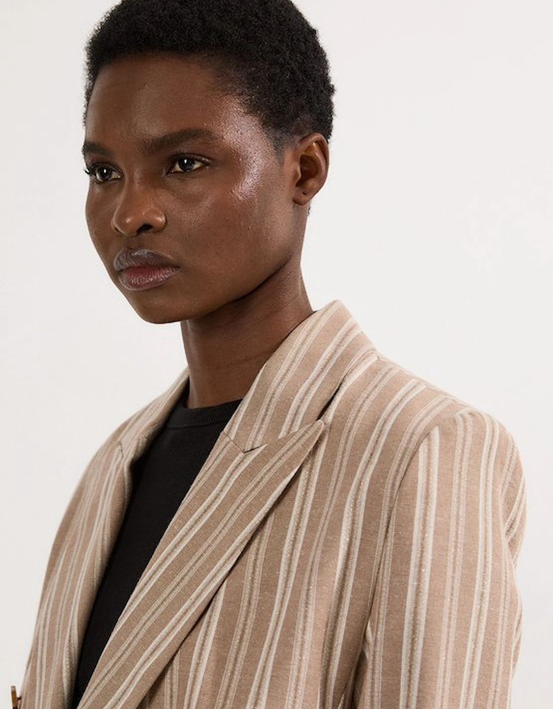 Linen Sparkle Stripe Tailored Double Breasted Jacket