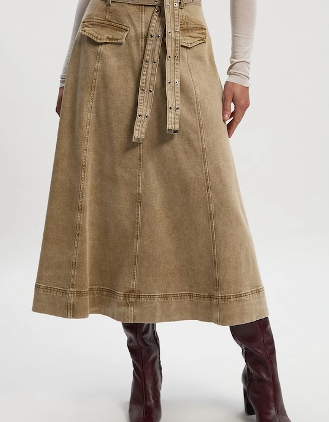 Denim Belted Full Skirt