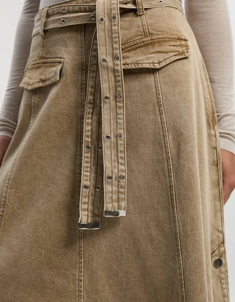 Denim Belted Full Skirt