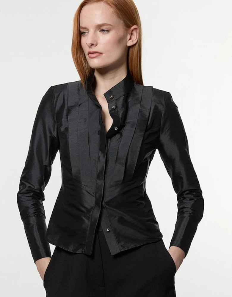 Taffeta Pleat Detail Woven Shirt