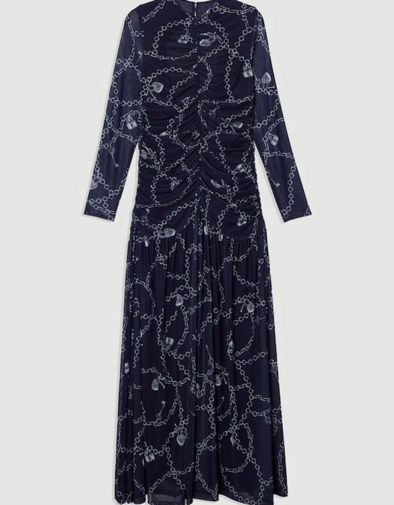 Chain Print Mesh Maxi Dress