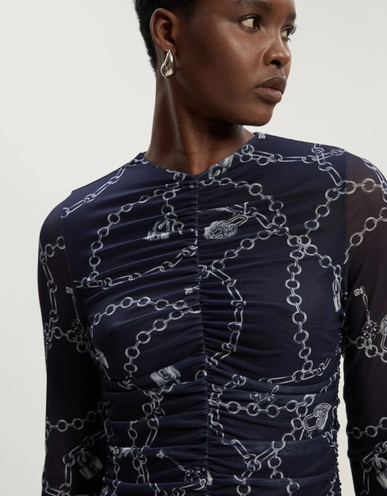 Chain Print Mesh Maxi Dress