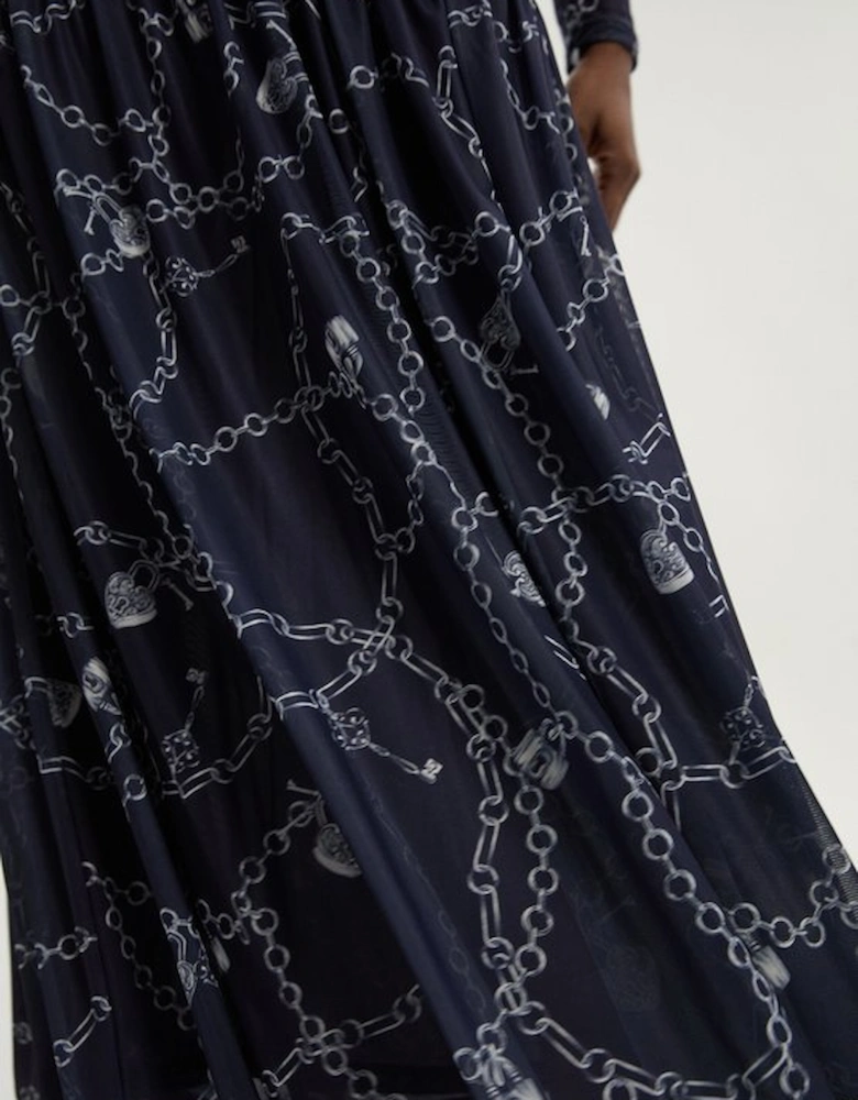 Chain Print Mesh Maxi Dress