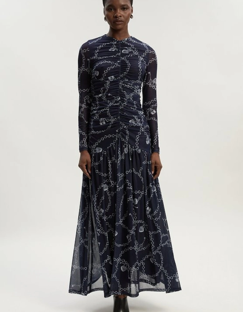 Chain Print Mesh Maxi Dress