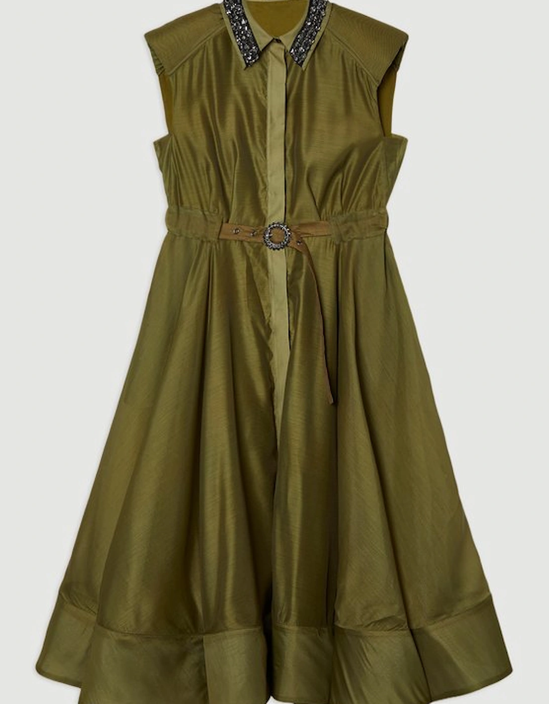 Organdie Shirt Dress With Crystal Embellished Belt