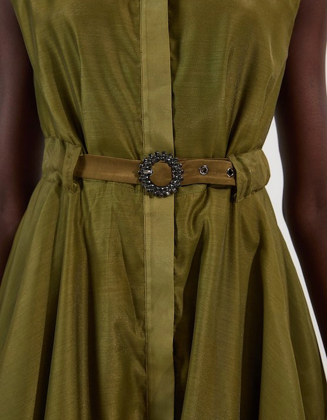 Organdie Shirt Dress With Crystal Embellished Belt