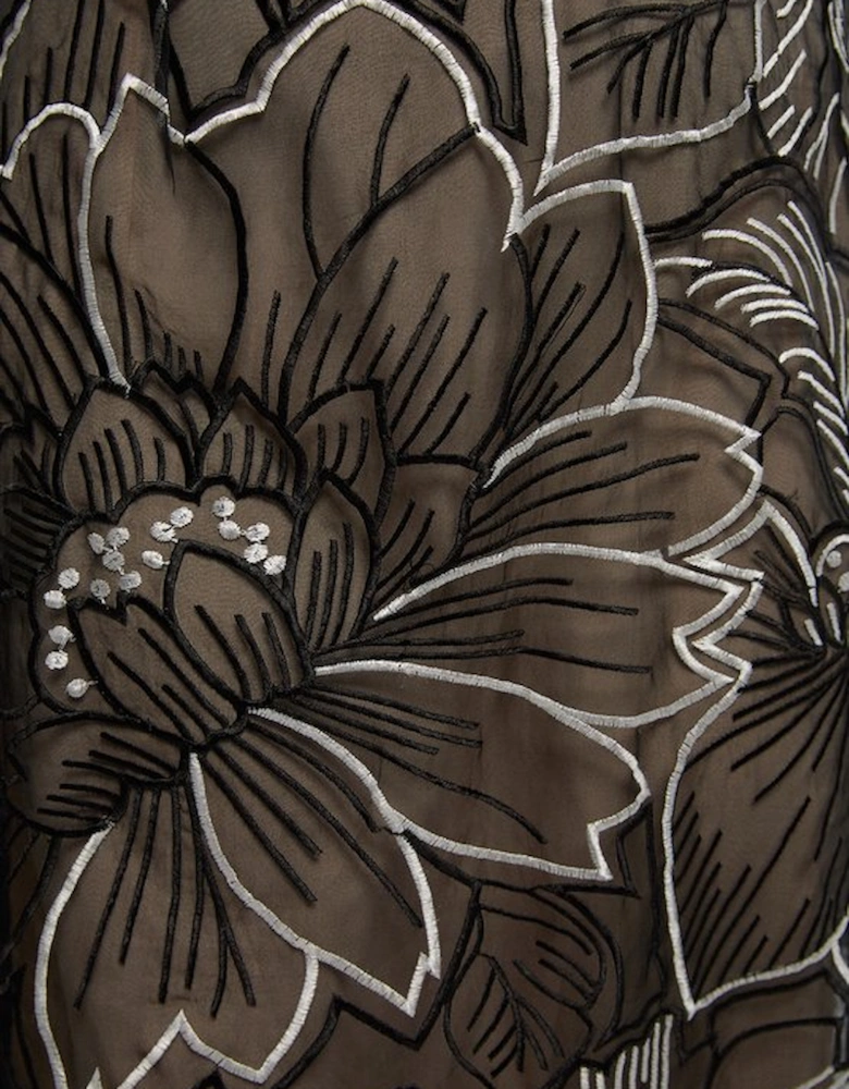 Plus Size Hand Embroidered And Sequin Organdie Deep V Woven Maxi Dress