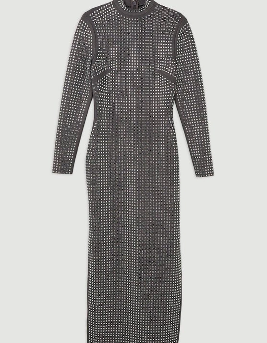 Petite Figure Form Bandage Knit All Over Embellished Maxi Dress