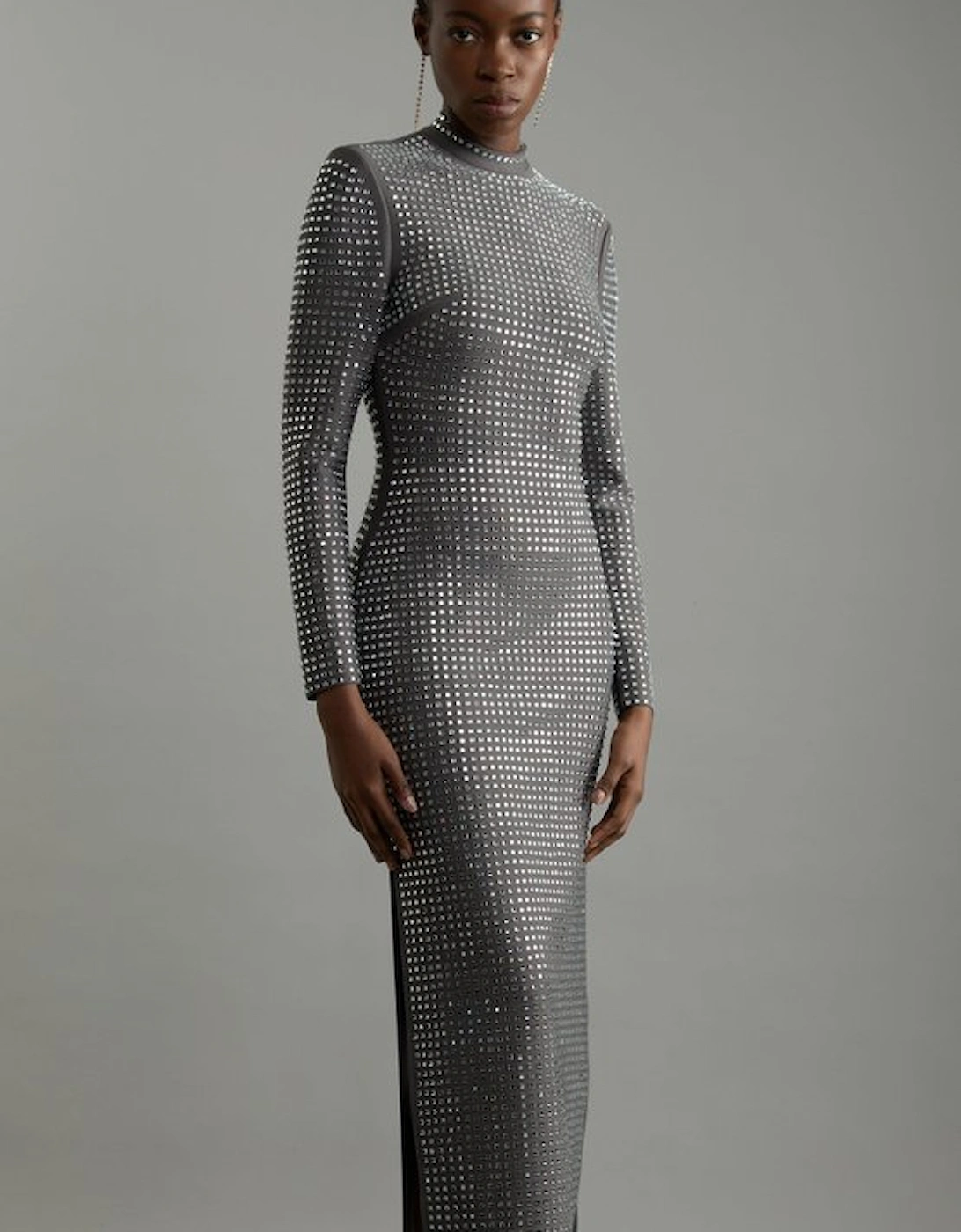 Petite Figure Form Bandage Knit All Over Embellished Maxi Dress, 5 of 4