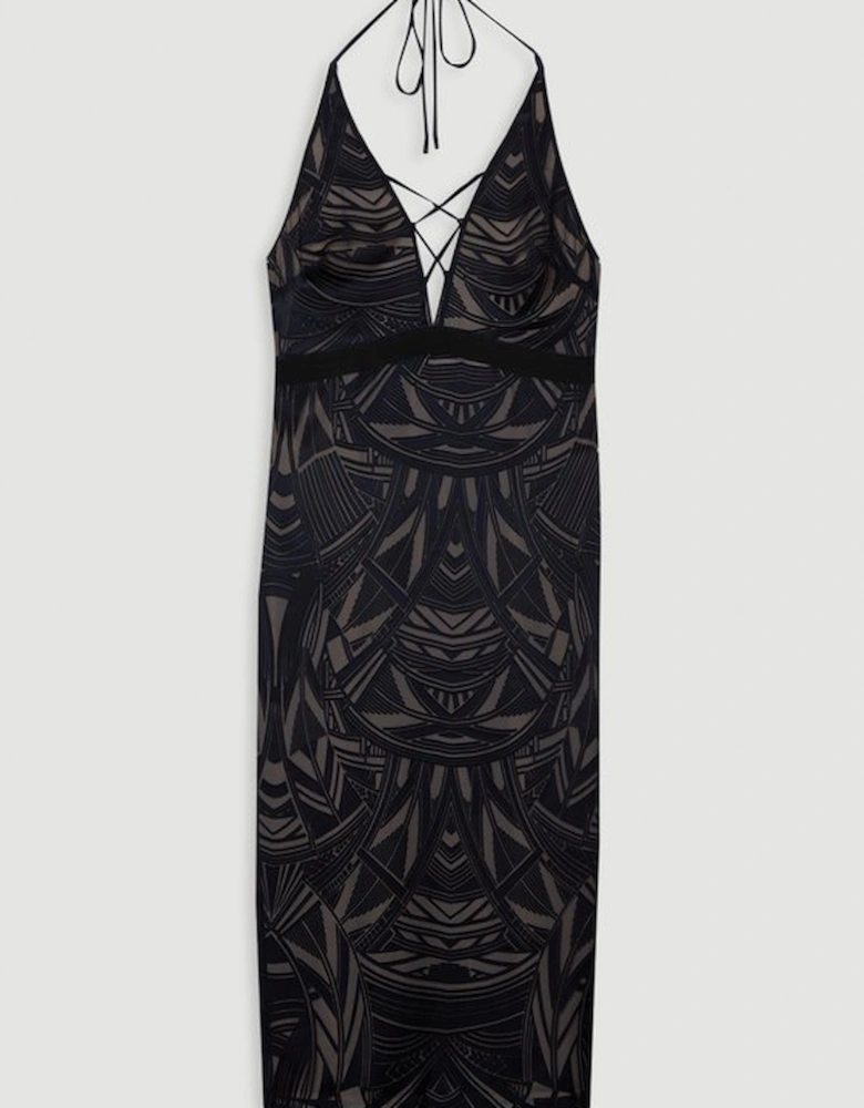 Amelia Graham Plus Size Burnout Lace Up Detail Woven Column Dress