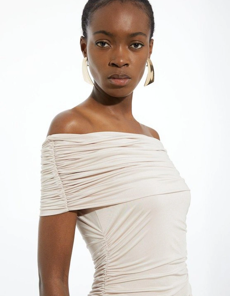 Drapey Slinky Jersey Bardot Maxi Dress