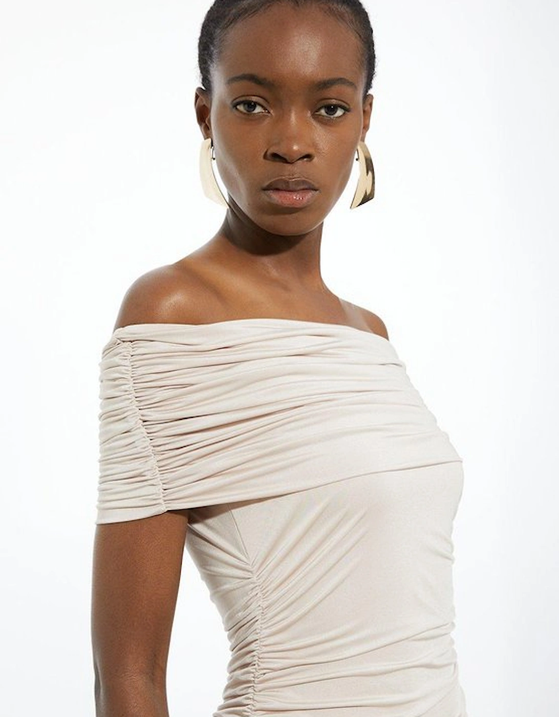 Drapey Slinky Jersey Bardot Maxi Dress