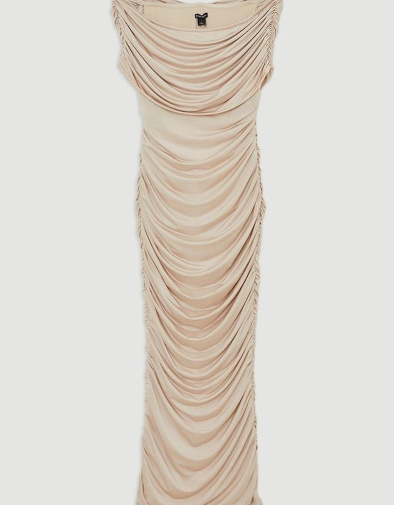 Drapey Slinky Jersey Bardot Maxi Dress
