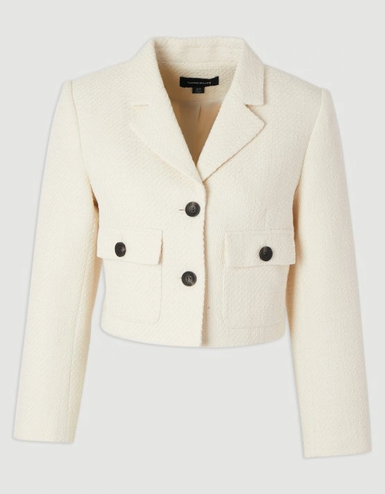 Textured Tweed Pocket Front Tailored Cropped Jacket