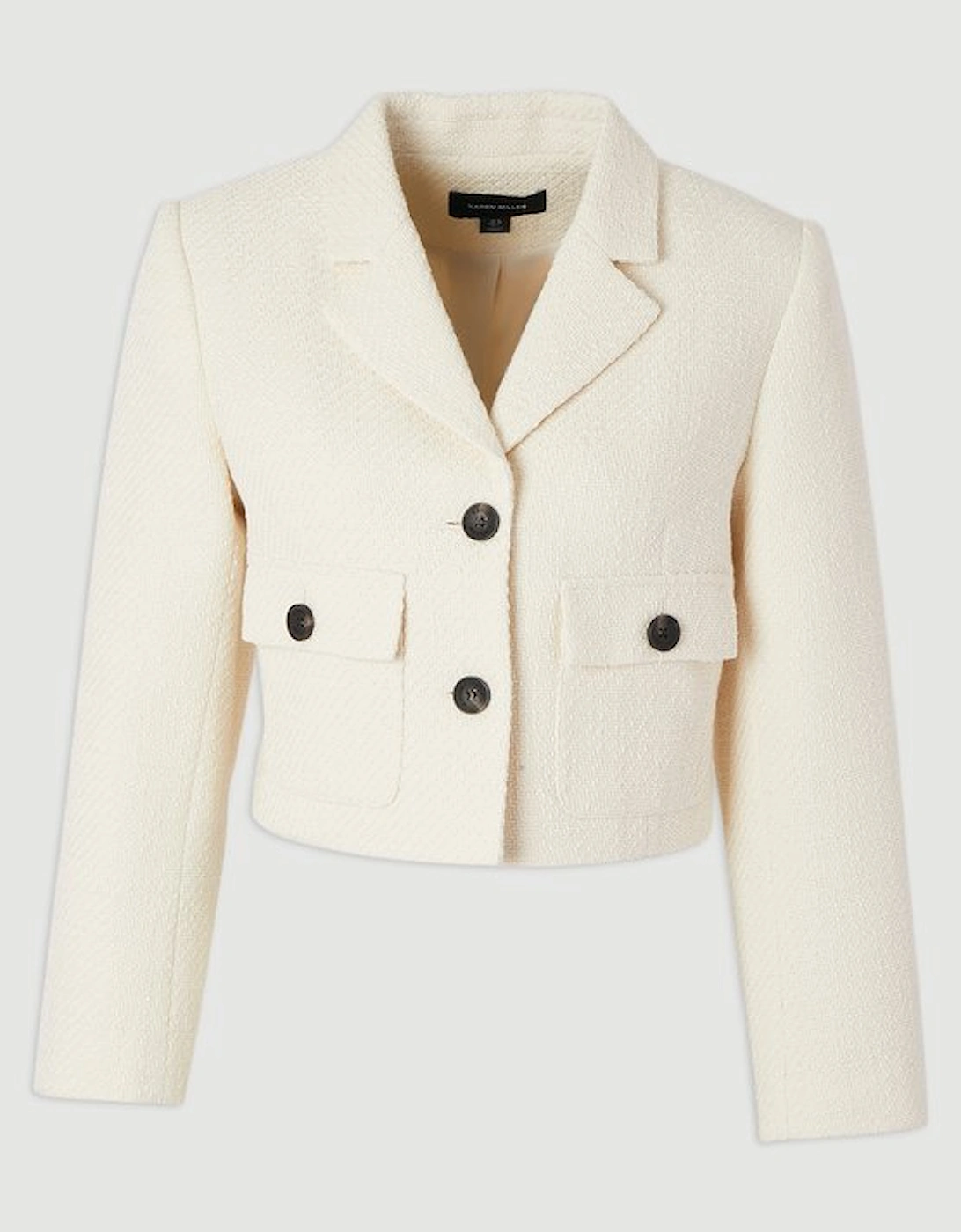 Textured Tweed Pocket Front Tailored Cropped Jacket