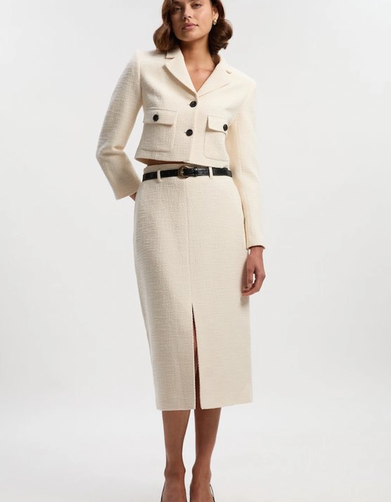 Textured Tweed Pocket Front Tailored Cropped Jacket