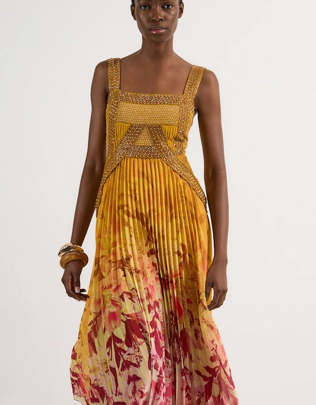 Tall Embellished Ombre Floral Pleated Woven Maxi Dress, 4 of 3