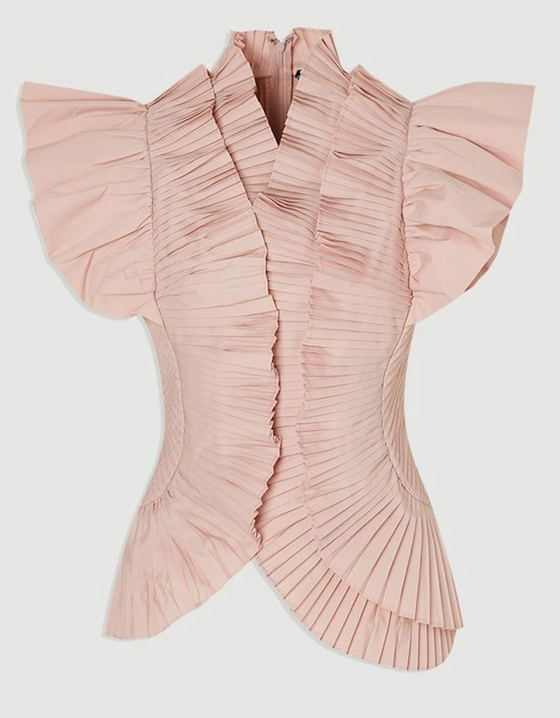 Plus Size Pleated Ruffle Sleeve Woven Top