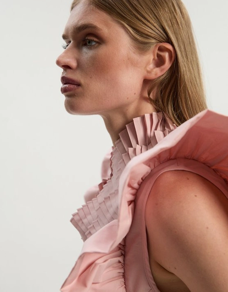 Pleated Ruffle Sleeve Woven Top