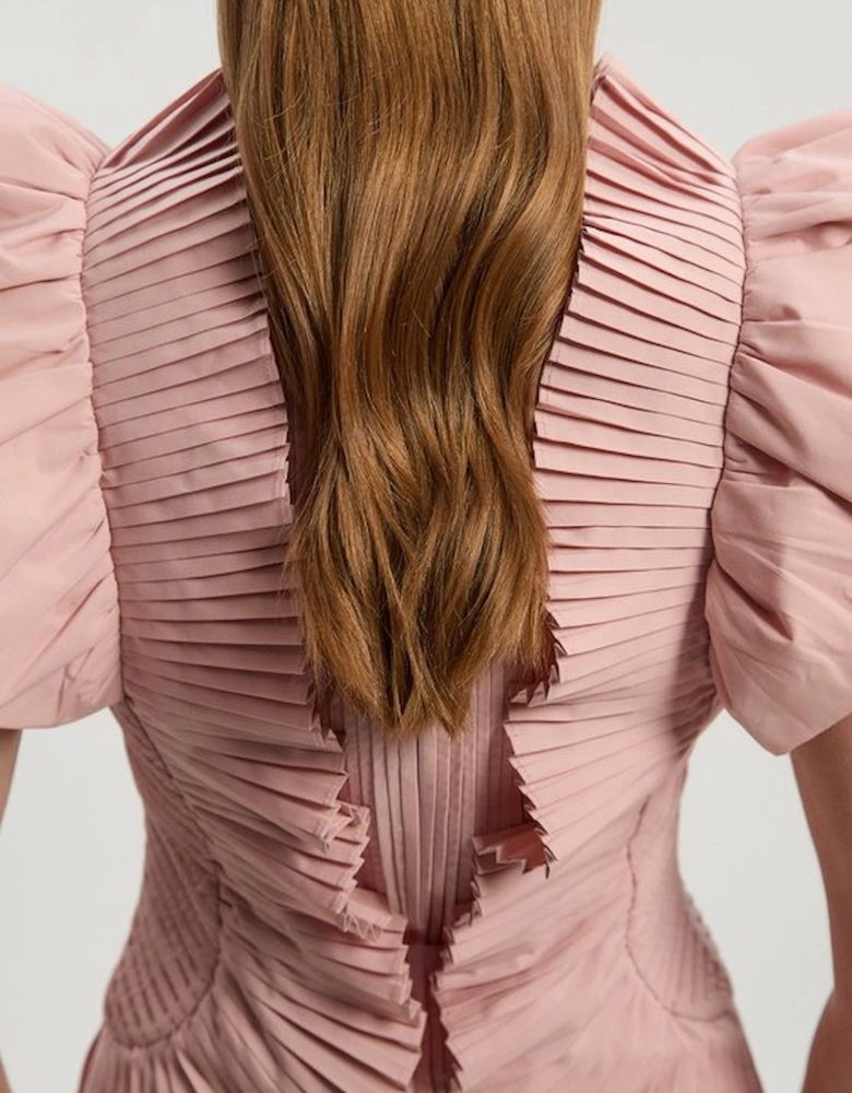 Pleated Ruffle Sleeve Woven Top