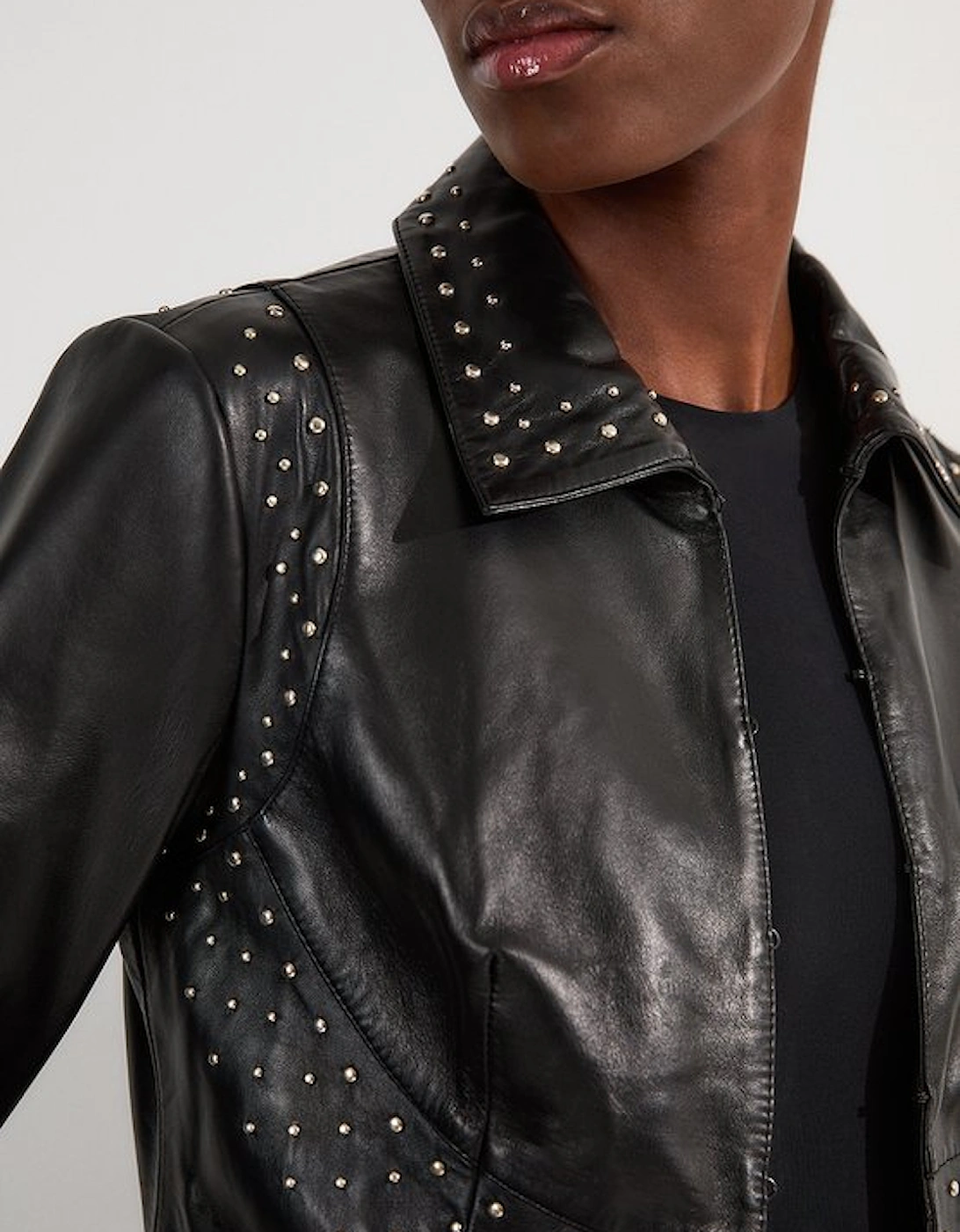 Studded Leather High Collar Tailored Jacket, 5 of 4