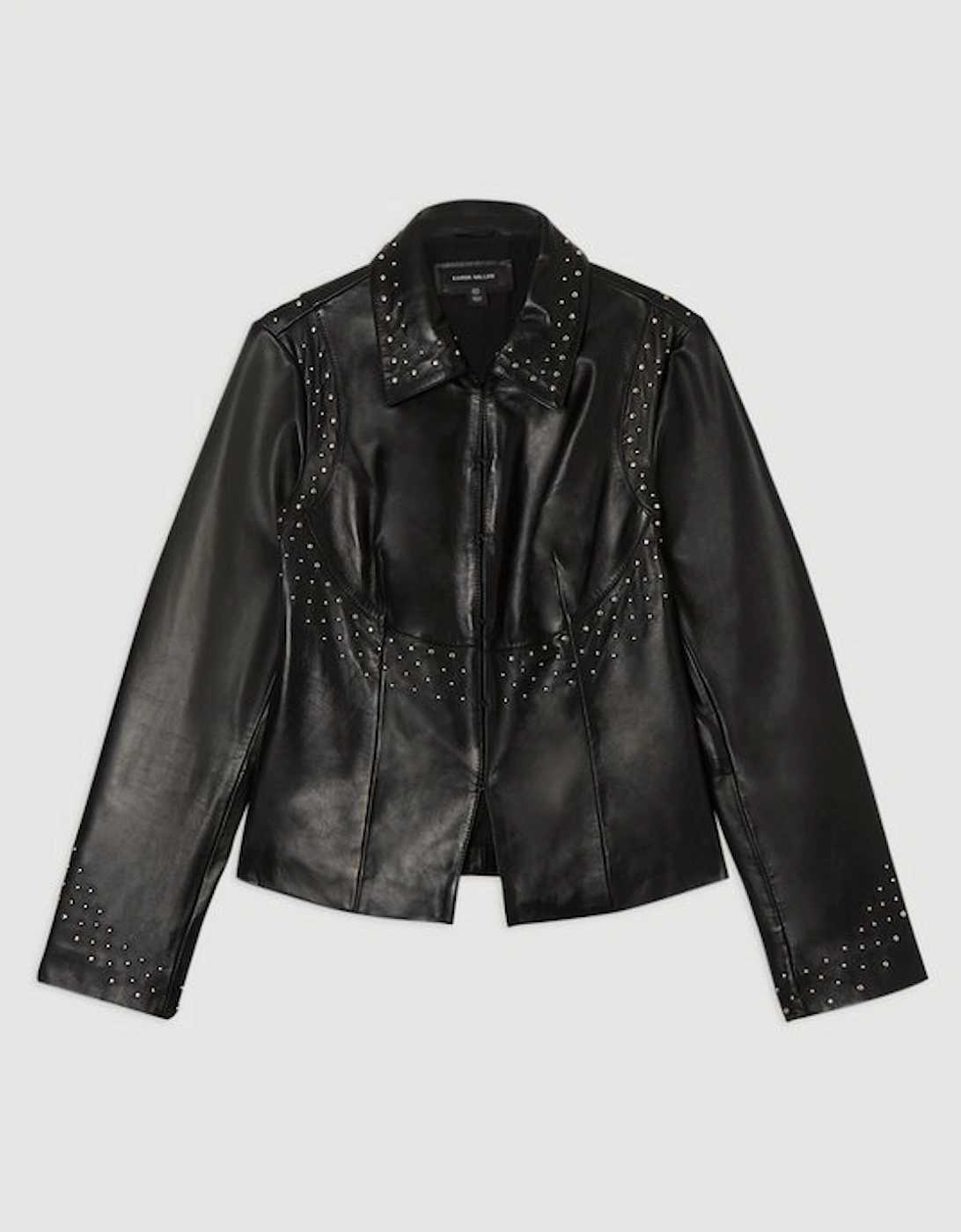 Studded Leather High Collar Tailored Jacket