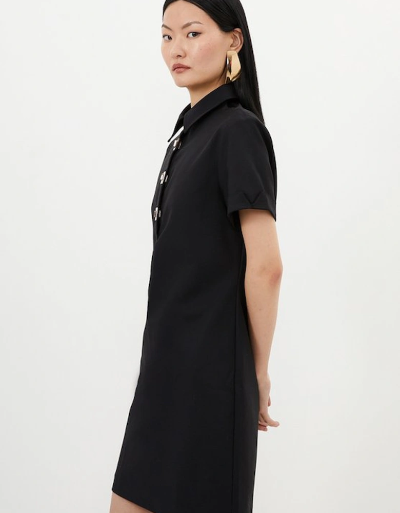 Petite Techno Cotton Woven Short Dress With Gold Clasps