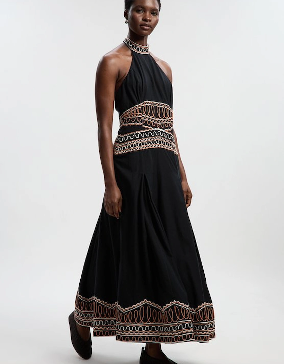 Embroidered Cotton Linen Woven Halter Dress, 2 of 1