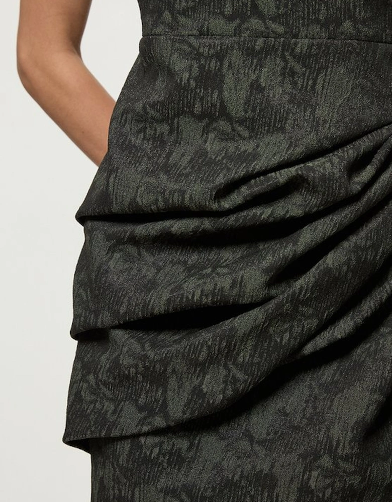 Petite Jacquard Ruffle Strappy Tailored Maxi Dress