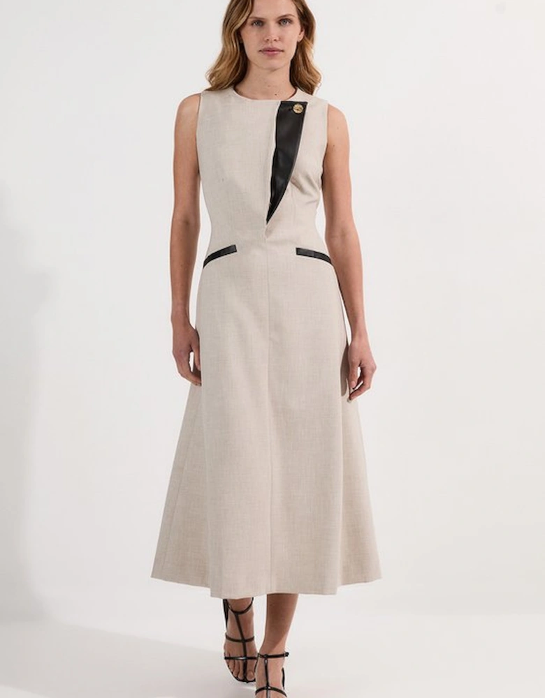 Tailored Marl Contrast Tipped Full Skirted Maxi Dress