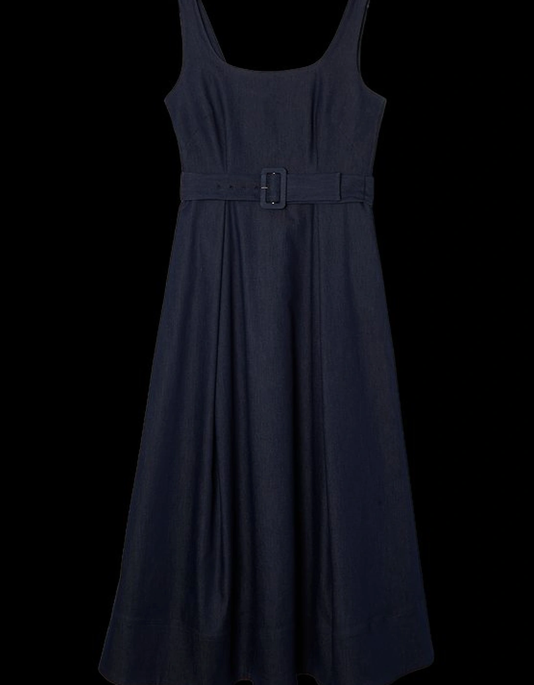 Tailored Denim Full Skirt Midi Dress
