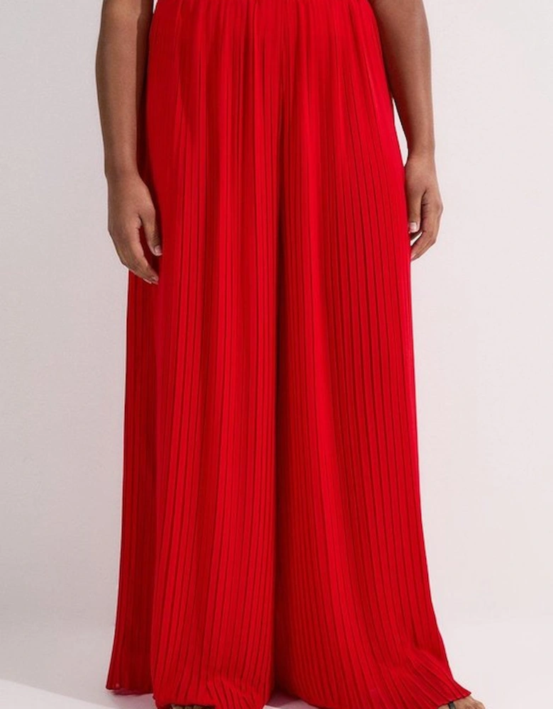 Plus Size Pleated Woven Wide Leg Trousers