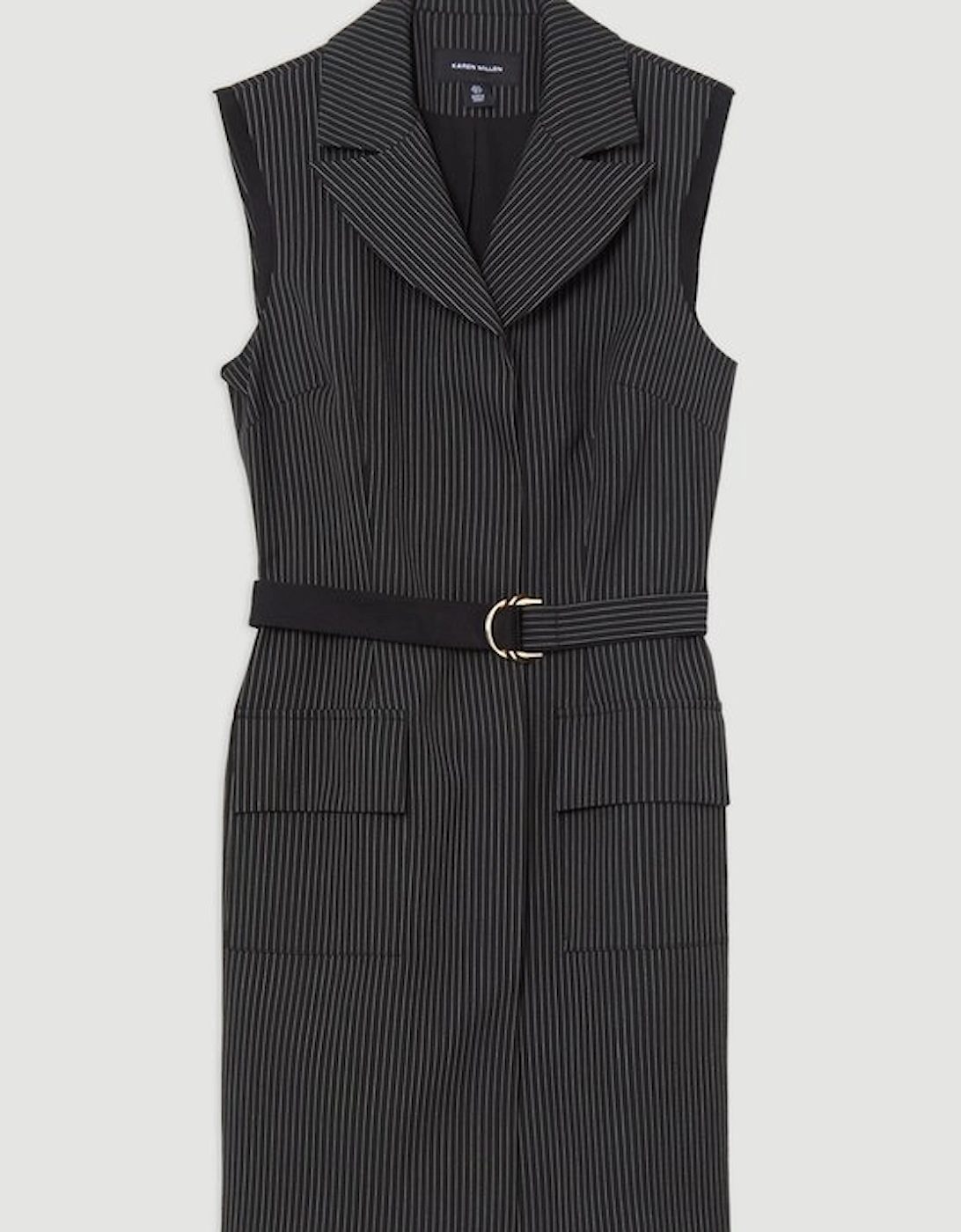 Pinstripe Tailored Grograin Detail Pocket Midi Dress