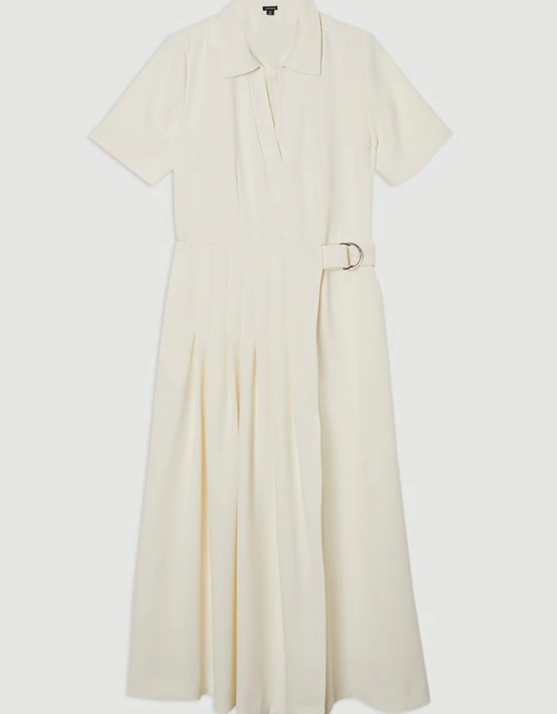 Soft Tailored Pleated Belted Midi Dress