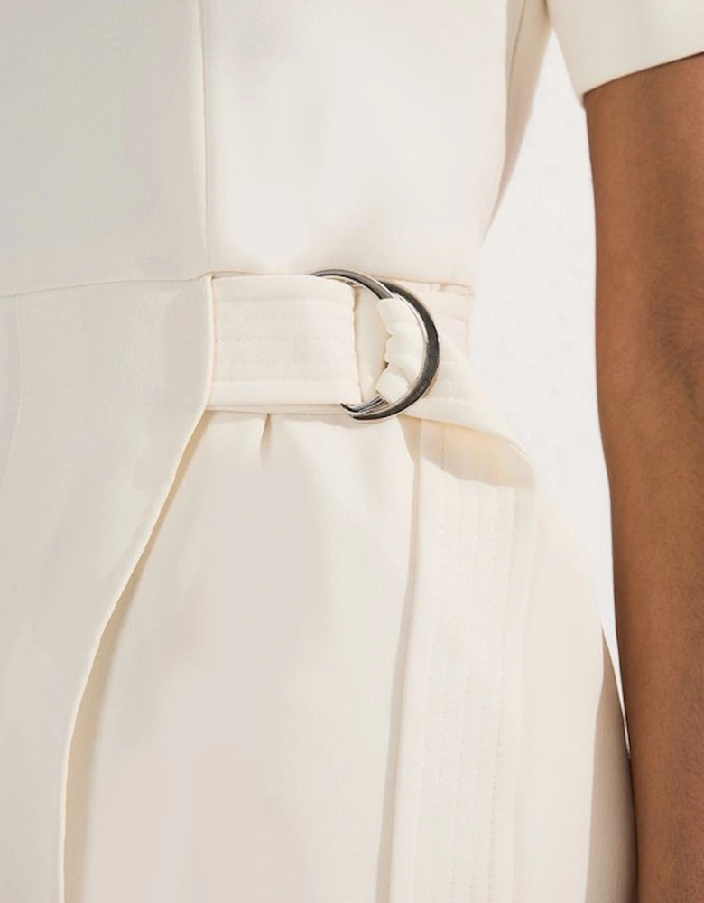 Soft Tailored Pleated Belted Midi Dress