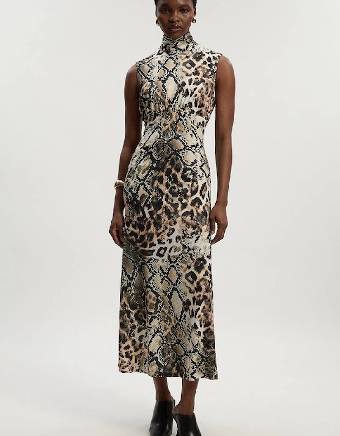 Snake Print High Neck Jersey Crepe Maxi Dress, 5 of 4